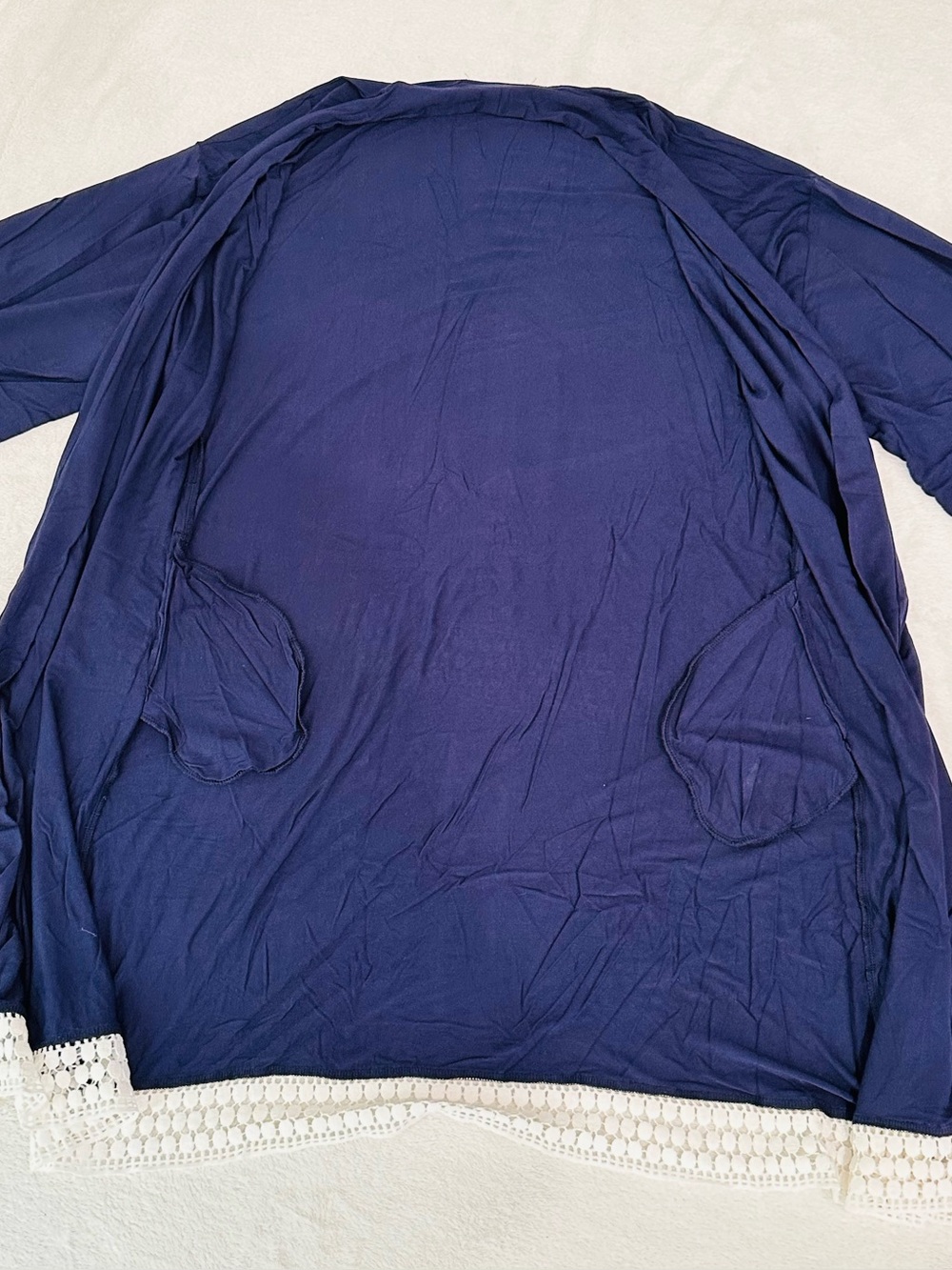 Angel Maternity Set: Navy Blue Lace-Trim Robe with NWT Striped Nightgown M/L - Picture 8 of 12